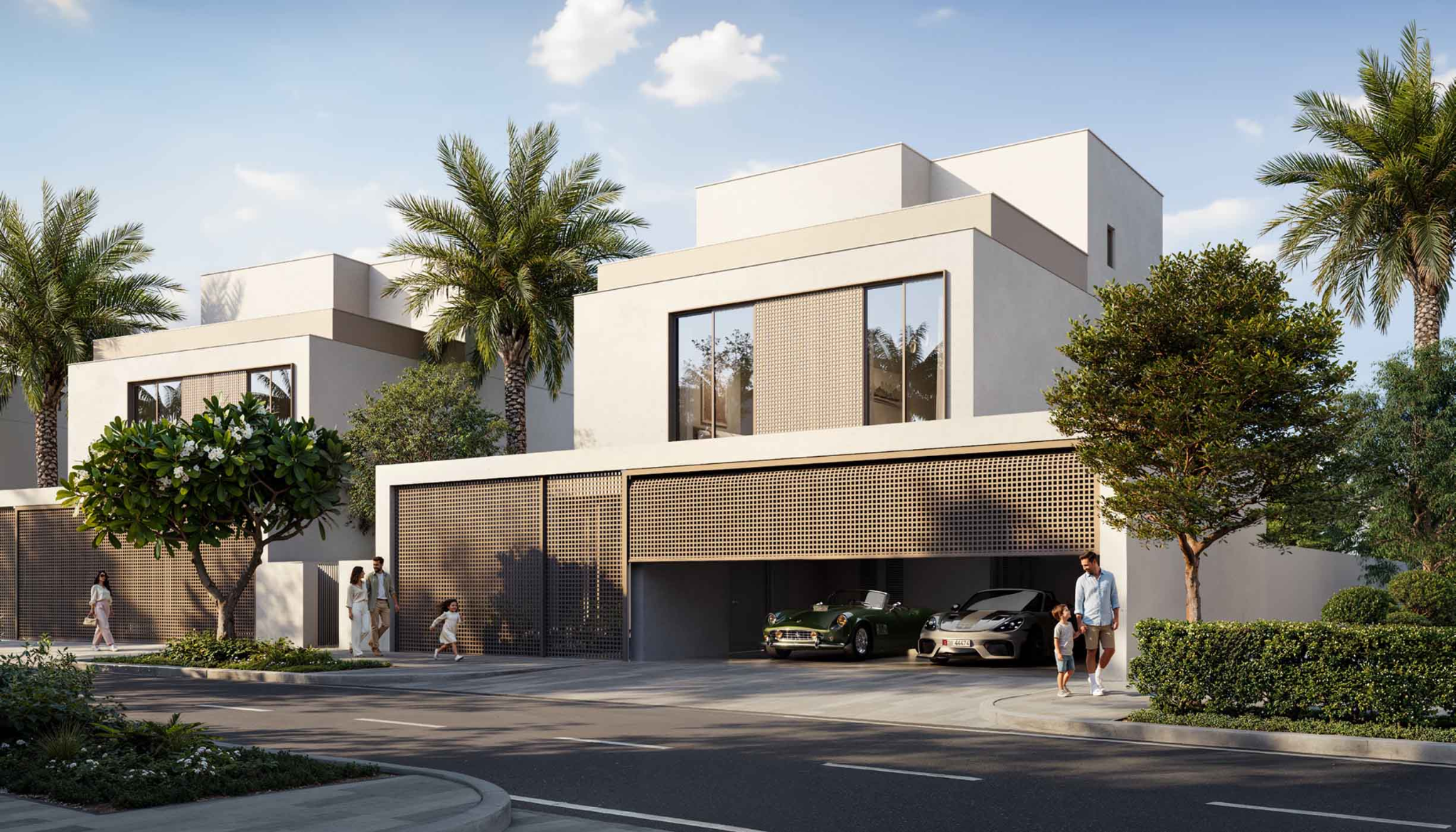 Modern family villa with soft landscaping and car parking